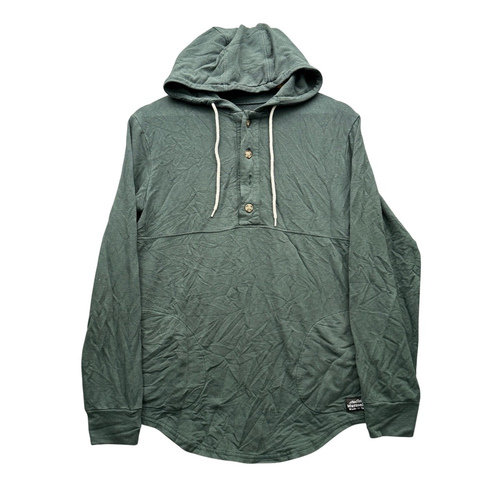 Muttonhead Henley Hoodie Unisex Small Green Long Sleeve Bamboo Cotton Fleece